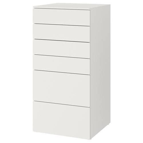 Комод детский - IKEA PLATSA/SMÅSTAD/SMASTAD, 60x55x123 см, белый, ИКЕА