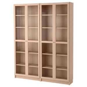 Книжный шкаф со стеклянной дверцей - BILLY/OXBERG IKEA/ БИЛЛИ/ОКСБЕРГ ИКЕА, 30х160х202 см, светло-коричневый