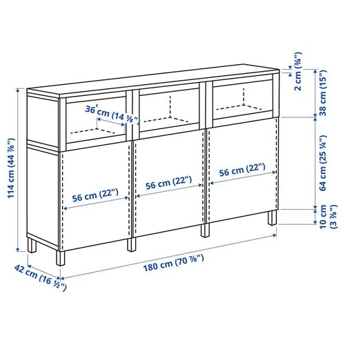 Комбинация для хранения - IKEA BESTÅ/BESTA/БЕСТА/БЕСТО ИКЕА, 180x42x114 см, белый (изображение №4)