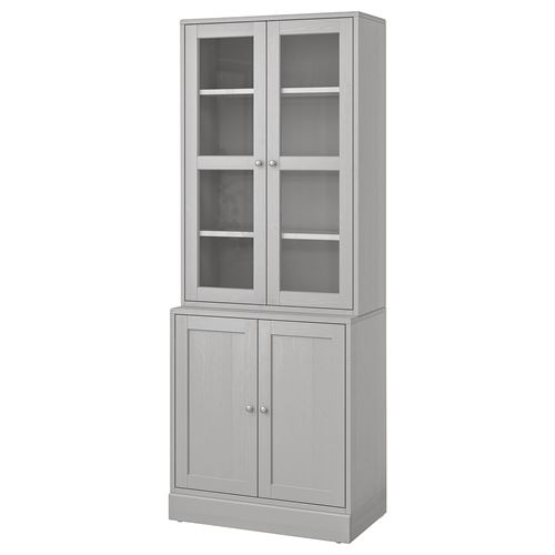 Шкаф со стеклянными дверцами- HAVSTA IKEA/ ХАВСТА ИКЕА, 81x212x47 см, серый