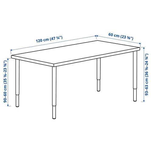 Письменный стол - IKEA LAGKAPTEN/OLOV, 120х60х63-93 см см, белый/черный, ЛАГКАПТЕН/ОЛОВ ИКЕА (изображение №8)