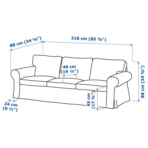 Диван 3-местный - IKEA EKTORP, 218х88 см, светло-бежевый, ЭКТОРП ИКЕА (изображение №6)