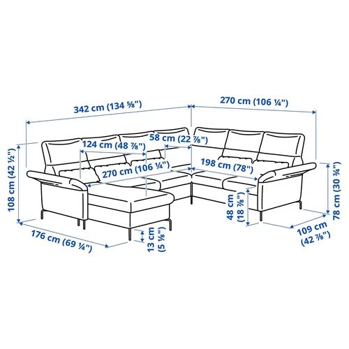 5-местный угловой диван и шезлонг - IKEA FAMMARP, 109x108см, серый/черный, ФАММАРП ИКЕА (изображение №10)