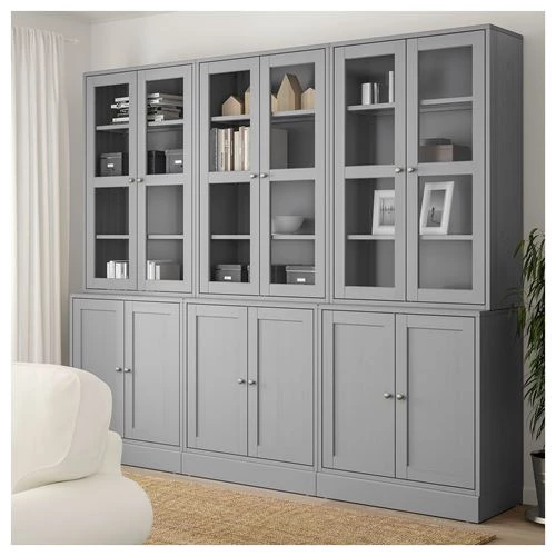 Шкаф со стеклянными дверцами- HAVSTA IKEA/ ХАВСТА ИКЕА, 243x212x47 см, серый (изображение №2)