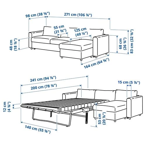Диван угловой 2-местный - IKEA VIMLE, 271х98/241х83 см, синий/черный, ВИМЛЕ ИКЕА (изображение №10)