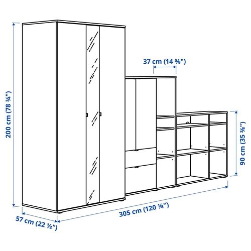 Шкаф  - VIHALS IKEA/ ВИХАЛС ИКЕА, 305x57x200, белый (изображение №5)