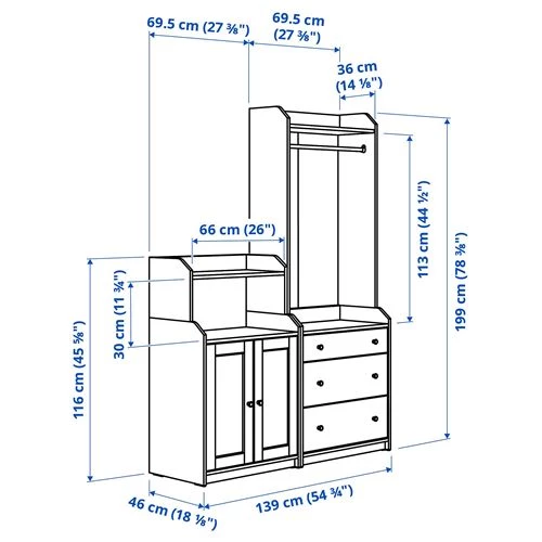 Шкаф - HAUGA IKEA/ХАУГА ИКЕА, 46х139х199 см, белый (изображение №7)