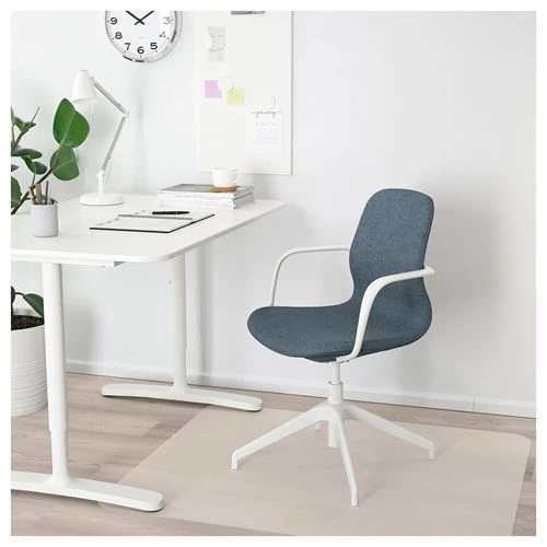 Офисный стул  с подлокотниками - IKEA LÅNGFJÄLL/LANGFJALL голубой/белый, 67x67см,  ЛОНГФЬЕЛЛЬ ИКЕА (изображение №2)