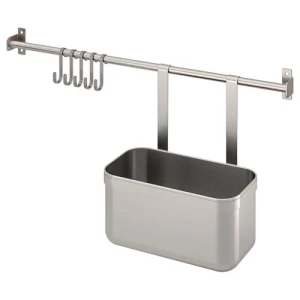 Рейлинг с 5 крючками/1 контейнером - IKEA KUNGSFORS, 56 см, нержавеющая сталь КУНГСФОРС ИКЕА