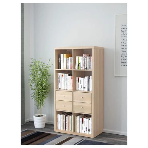 Стеллаж 8 ячеек с ящиками - IKEA KALLAX, 147х77 см, под беленый дуб, КАЛЛАКС ИКЕА (изображение №2)
