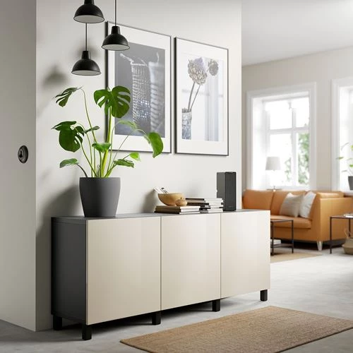 Комбинация для хранения - IKEA BESTÅ/BESTA/БЕСТА/БЕСТО ИКЕА, 180x42x74 см, серый (изображение №3)