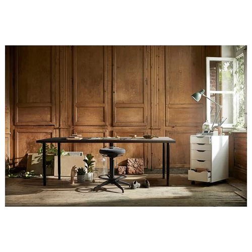 Письменный стол - IKEA LAGKAPTEN/OLOV, 200х60х63-93 см, темно-серый/черный, ЛАГКАПТЕН/ОЛОВ ИКЕА (изображение №5)