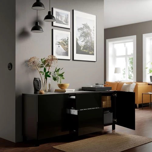 Комбинация для хранения - IKEA BESTÅ/BESTA/ БЕСТА/БЕСТОИКЕА, 180x42x74 см, черный (изображение №2)