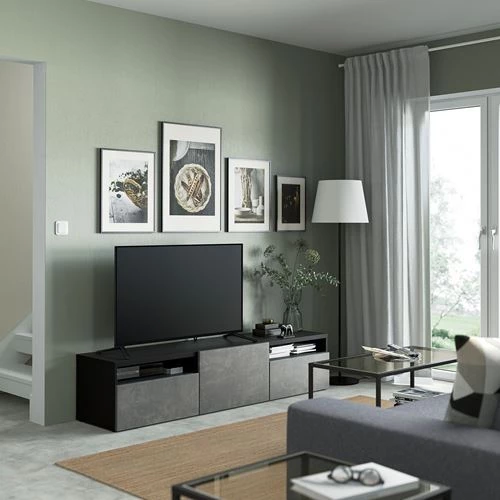 Тумба под ТВ - IKEA BESTÅ/BESTA, 180x42x39 см, серый, Бесто ИКЕА (изображение №3)