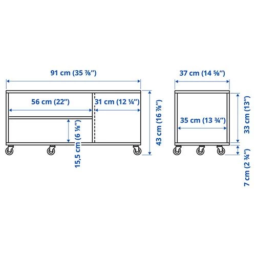 Журнальный стол на колесиках - IKEA ИКЕА VIHALS, 91х37х43 см, белый (изображение №7)