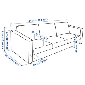 Диван 3-местный - IKEA VIMLE, 241х98х83 см, черный, ВИМЛЕ ИКЕА