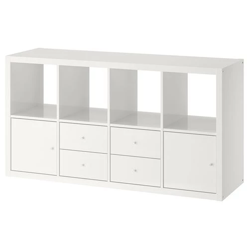 Стеллаж 8 ячеек с ящиками и дверцами - IKEA KALLAX, 77х147 см, белый, КАЛЛАКС ИКЕА (изображение №1)