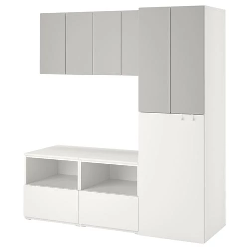 Шкаф детский - IKEA PLATSA/SMÅSTAD/SMASTAD, 180x57x196 см, белый/серый, ИКЕА (изображение №1)