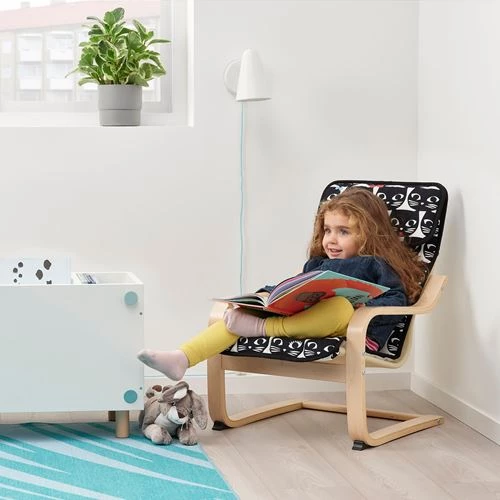 Кресло детское - IKEA POÄNG/POANG, 68х47 см, светло-коричневый/черный/белый, ПОЭНГ ИКЕА (изображение №2)