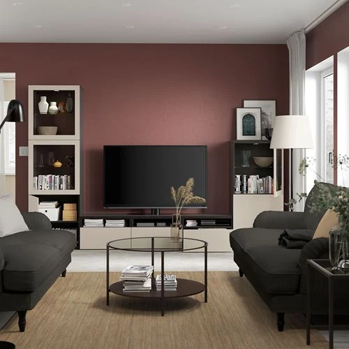 Тумба для телевизора - IKEA BESTÅ/BESTA, 300x42x193 см, черный, Бесто (изображение №2)