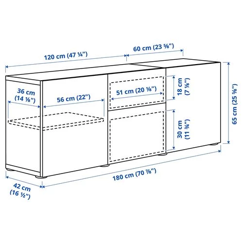 Комбинация для хранения - IKEA BESTÅ/BESTA/БЕСТА/БЕСТО ИКЕА, 180x42x65 см, белый, (изображение №7)