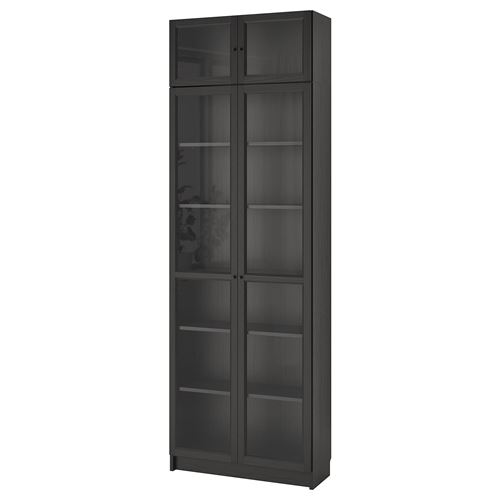 Книжный шкаф со стеклянной дверцей - BILLY/OXBERG IKEA/ БИЛЛИ/ОКСБЕРГ ИКЕА, 30х80х237 см, чёрный