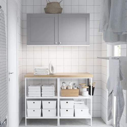 Комбинация для хранения - IKEA ENHET, 123х63х207 см, белый/серый, ЭНХЕТ ИКЕА (изображение №3)