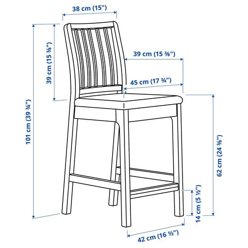 Барный стул - IKEA EKEDALEN/ИКЕА ЭКЕДАЛЕН, 39х45х101 см , белый/серый (изображение №8)