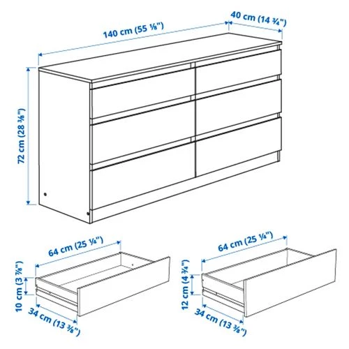 Комод с 6 ящиками - IKEA KULLEN/КУЛЛЕН ИКЕА, 140х40х72 см, белый (изображение №5)