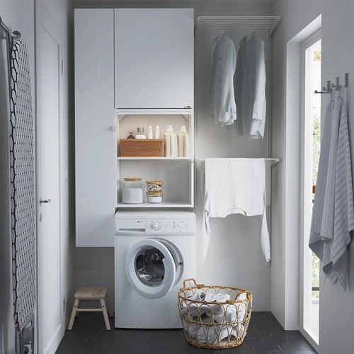 Стеллаж - IKEA ENHET, 90х32х180 см, белый/белый глянцевый, ЭНХЕТ ИКЕА (изображение №3)