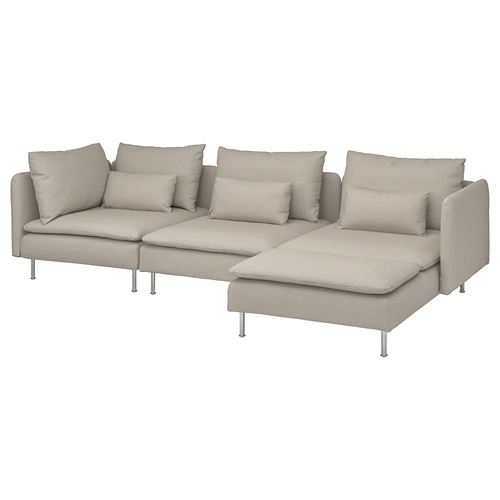 3-местный диван и шезлонг - IKEA SÖDERHAMN/SODERHAMN, 99x291см, серый/светло-серый, СЕДЕРХАМН ИКЕА