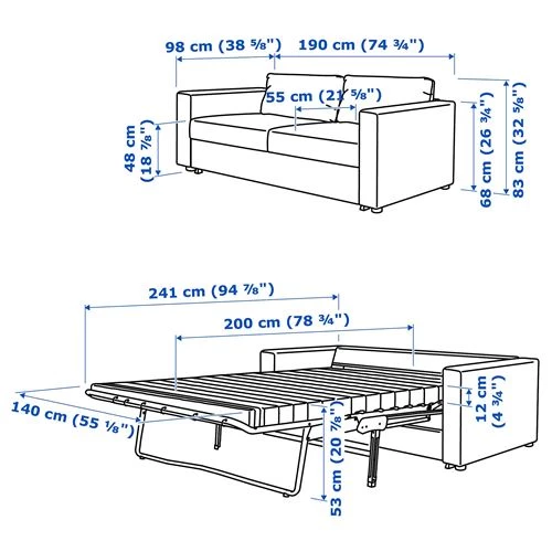 Диван-кровать 2-местный - IKEA VIMLE, 190х98х83 см, голубой, ВИМЛЕ ИКЕА (изображение №9)
