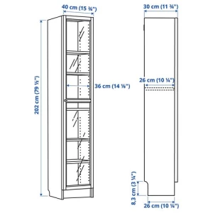 Книжный шкаф со стеклянной дверцей - BILLY/OXBERG IKEA/БИЛЛИ/ОКСБЕРГ ИКЕА, 30х40х202 см, светло-коричневый