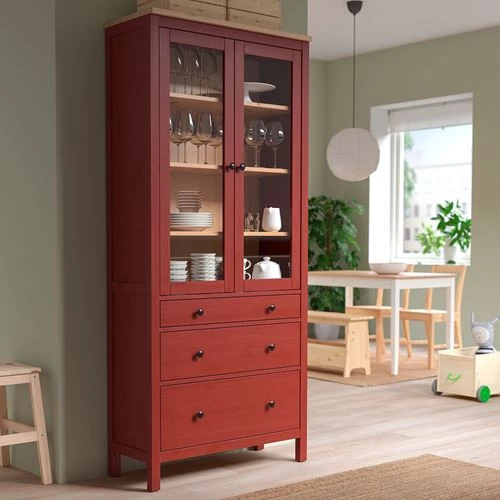 Шкаф со стеклянными дверцами - IKEA HEMNES, 90 x 197см, белый, Хемнэс ИКЕА (изображение №3)