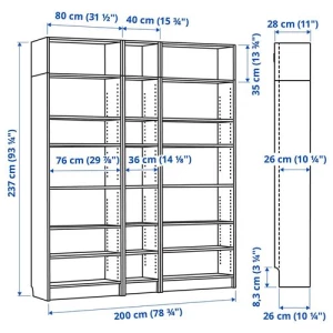Открытый книжный шкаф - BILLY IKEA/БИЛЛИ ИКЕА, 28х200х237 см, чёрный