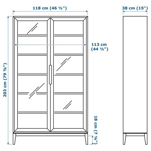 Шкаф состеклянными дверцами  - REGISSÖR IKEA/ РЕГИССОР ИКЕА, 118x203х38 см, белый/прозрачный (изображение №5)