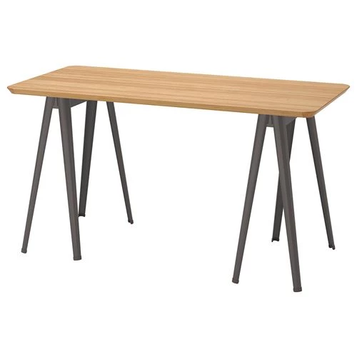 Письменный стол - IKEA ANFALLARE/NÄRSPEL/NARSPEL, 140х65 см, бамбук/серый, АНФАЛЛАРЕ/НЭРСПЕЛЬ ИКЕА (изображение №1)