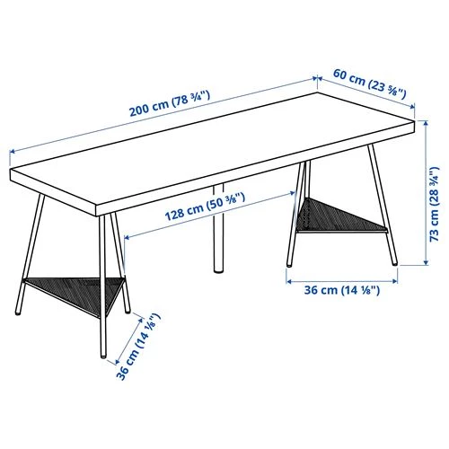 Письменный стол - IKEA LAGKAPTEN/TILLSLAG, 200х60 см, белый/черный, ЛАГКАПТЕН/ТИЛЛЬСЛАГ ИКЕА (изображение №3)