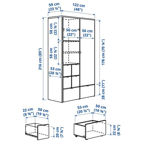 Платяной шкаф  - VIHALS IKEA/ ВИХАЛС ИКЕА, 122x59x216, белый (изображение №4)