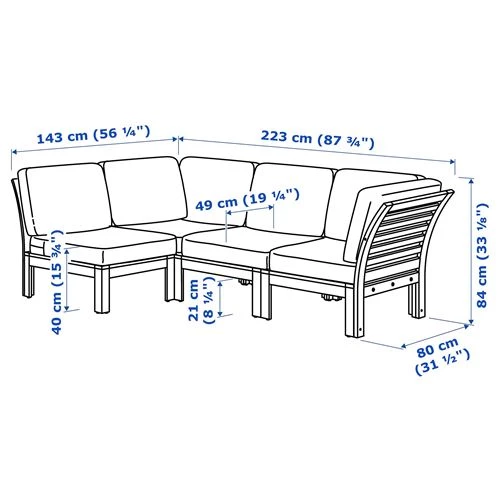 Модульный угловой диван 3-местный - IKEA APPLARO/ÄPPLARÖ, 143-223x80 см, белый/коричневый, ЭПЛАРО ИКЕА (изображение №4)