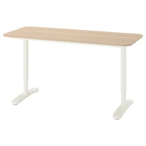 Письменный стол - IKEA BEKANT, 140х60х65-85 см, под беленый дуб/белый, БЕКАНТ ИКЕА