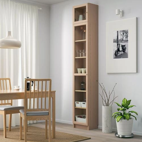 Книжный шкаф со стеклянной дверцей - BILLY/OXBERG IKEA/БИЛЛИ/ОКСБЕРГ ИКЕА, 30х40х237 см, светло-коричневый (изображение №2)