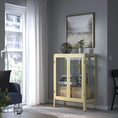 Шкаф со стеклянной дверью - FABRIKÖR IKEA/ ФАБРИКОР ИКЕА,81x113х42 см, прозрачный/ золотой (изображение №6)