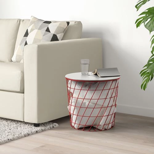 Столик с отделениями д/хранения - IKEA KVISTBRO/ИКЕА КВИСТБРУ, 44х44х42 см,  красный/светло-серый (изображение №4)