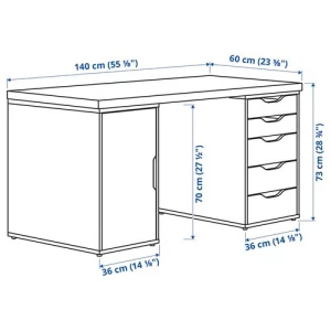 Письменный стол с ящиками - IKEA LAGKAPTEN/ALEX, 140х60 см, серый/черный, ЛАГКАПТЕН/АЛЕКС ИКЕА