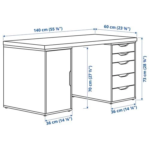 Письменный стол с ящиками - IKEA ALEX, 140x60 см, белый, АЛЕКС ИКЕА (изображение №8)