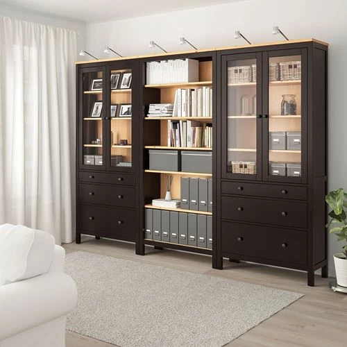 Шкаф со стеклянными дверцами - IKEA HEMNES/Хемнэс ИКЕА, 270x197х37 ,коричневый, (изображение №2)