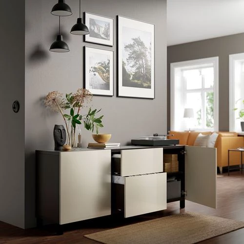 Комбинация для хранения - IKEA BESTÅ/BESTA/БЕСТА/БЕСТО ИКЕА, 180x42x74 см, серый (изображение №2)