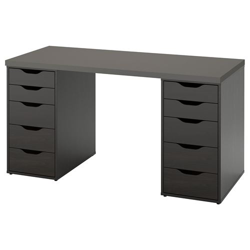 Письменный стол с ящиками - IKEA LAGKAPTEN/ALEX, 140x60 см, черно-коричневый/темно-серый, АЛЕКС/ЛАГКАПТЕН ИКЕА