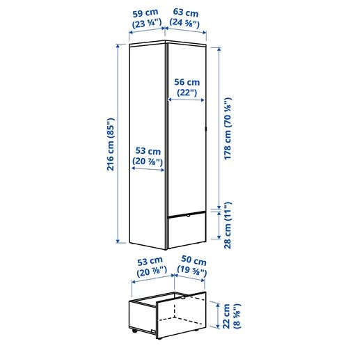 Платяной шкаф - VISTHUS IKEA/ ВИСТХУС ИКЕА, 63x59x216, белый/серый (изображение №4)